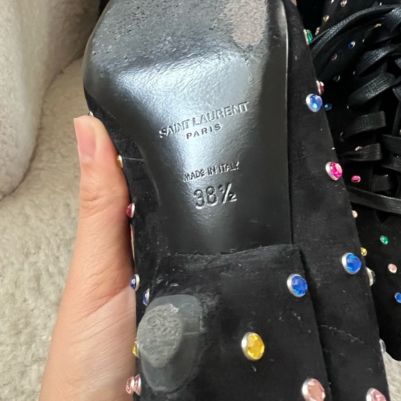 Saint Laurent Paris Blaze 45 Crystals Leather Suede Ankle Boots Black - Picture 14 of 17